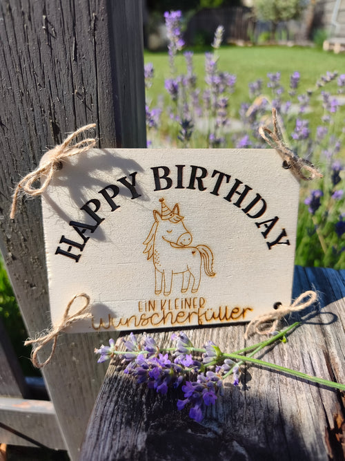 Holzkarte für Geldgeschenke „Dinosaurier" oder „Einhorn" – Happy Birthday
